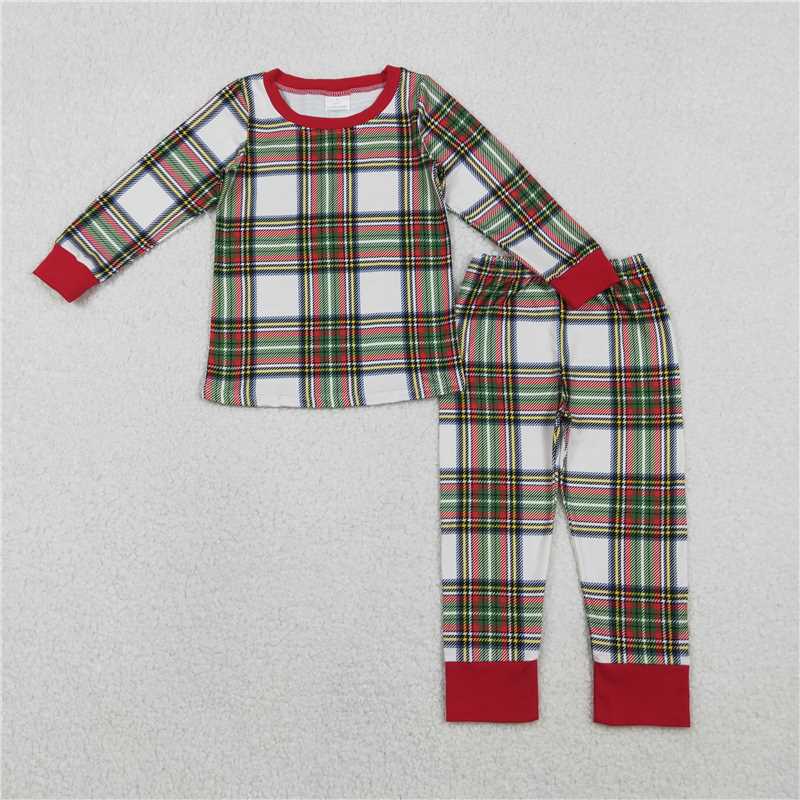 X11.10  BLP1279 Christmas Red and Green Plaid Long-Sleeved Pajama Set