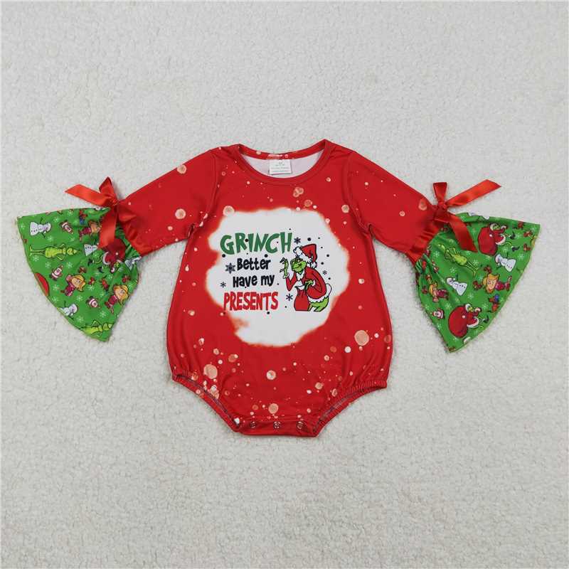 X11.6 LR1893 Grinch Letter Red Long-Sleeved Jumpsuit