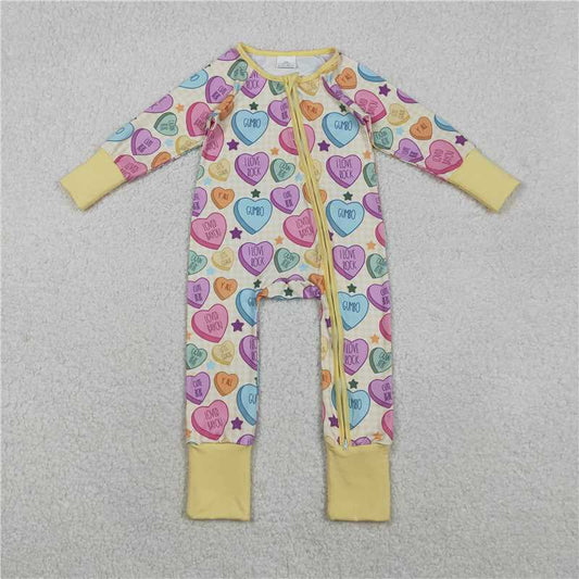 x12.11 LR2778 Valentine's Day Letter Heart Beige Zipper Long-Sleeve Jumpsuit
