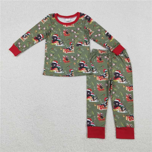 X11.10 BLP1213 Christmas Duck and Puppy Green Long-Sleeved Pajama Set