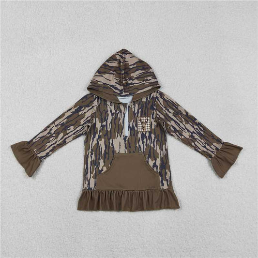 X12.3 GT1135 Embroidered Reindeer Camouflage Army Green Pocket Lace Zipper Hooded Long-Sleeved Top）