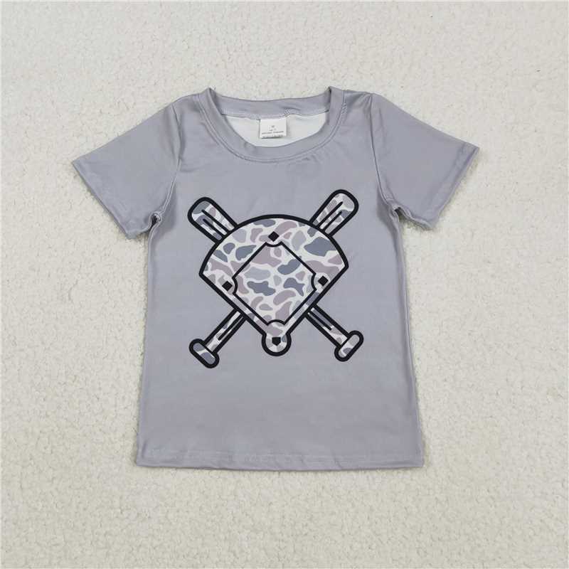 X12.9  BT1421 Gray-blue camouflage fan-shaped baseball short-sleeved shirt