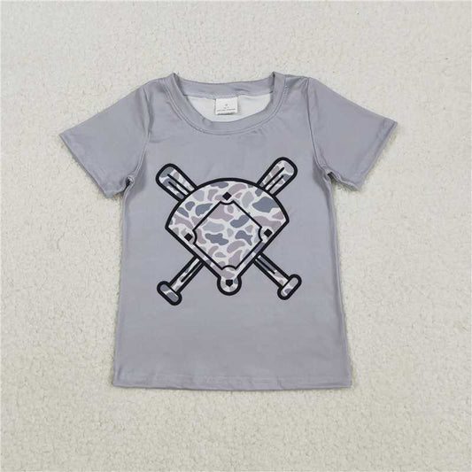 X12.9  BT1421 Gray-blue camouflage fan-shaped baseball short-sleeved shirt