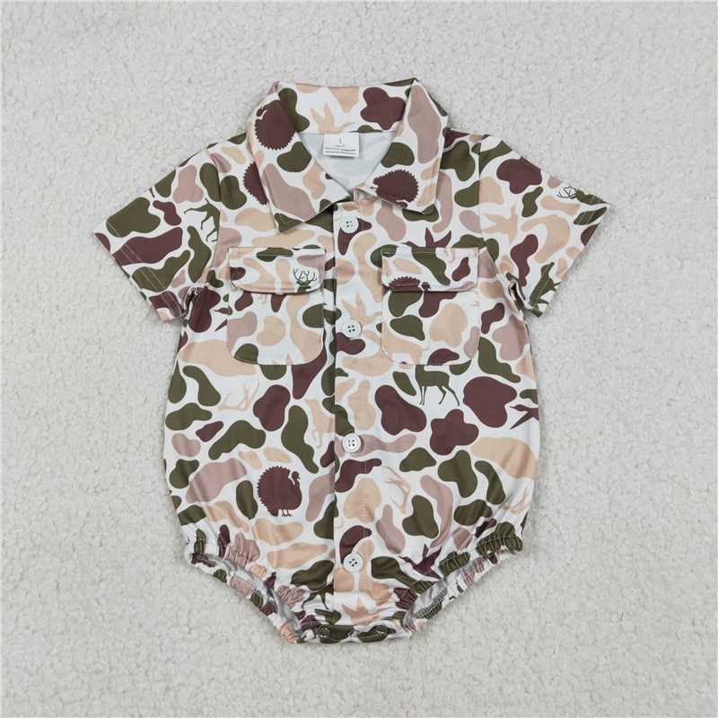 X1.2  SR3657 Duck and Puppy Camouflage Pocket Button Collar Short-Sleeve Jumpsuit