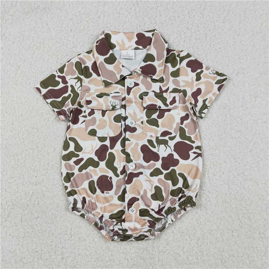 X1.2  SR3657 Duck and Puppy Camouflage Pocket Button Collar Short-Sleeve Jumpsuit