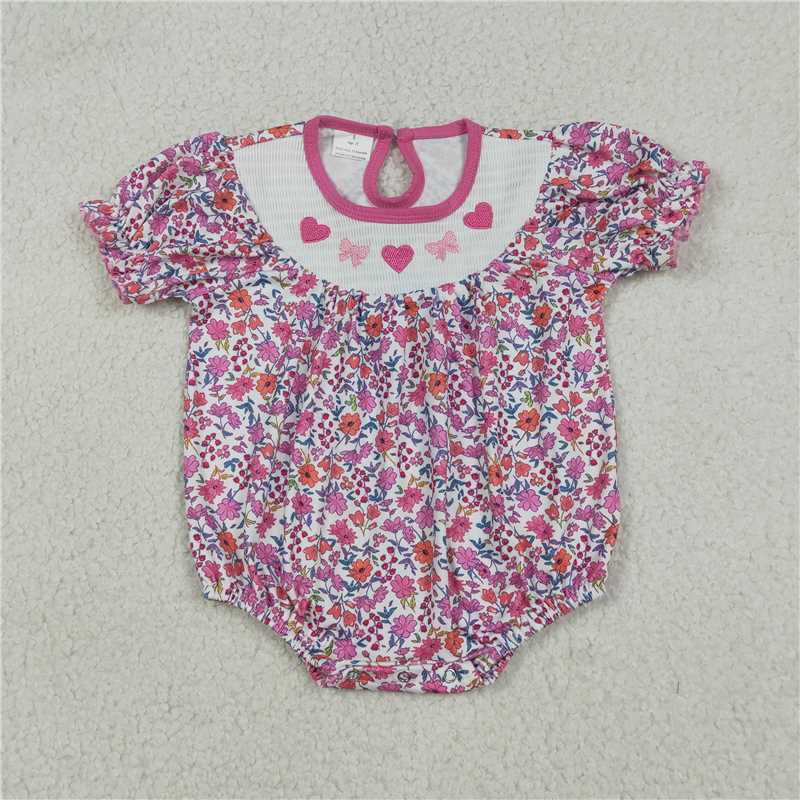 X12.27  SR3465 Embroidered Heart Bow Flower Short-Sleeve Jumpsuit