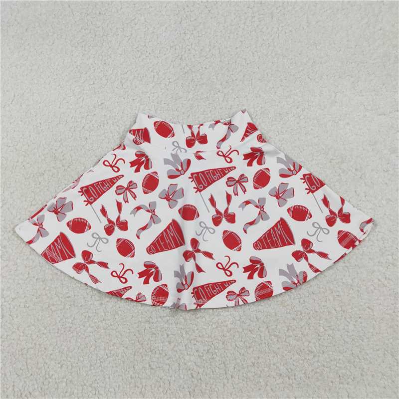 X12.30 GLK0141 Red flared yoga skirt with a football-inspired bow pattern