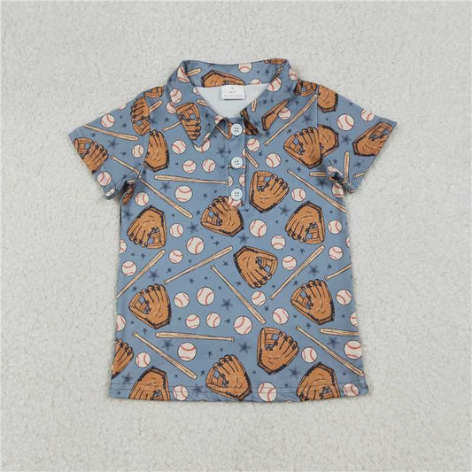X12.30  BT1581 Baseball Glove Blue Button-Down Short-Sleeve Shirt
