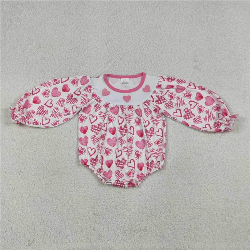 X12.27  LR2767 Embroidered Valentine's Day Pink Heart White Long-Sleeved Jumpsuit