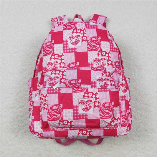 BA0114 barbie flower rose pink plaid backpack