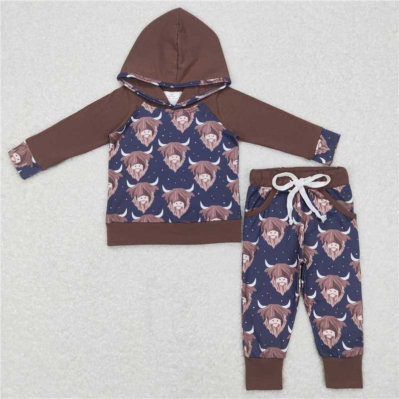 highland cow boys winter hooded sets hoodie outfits kids clothes