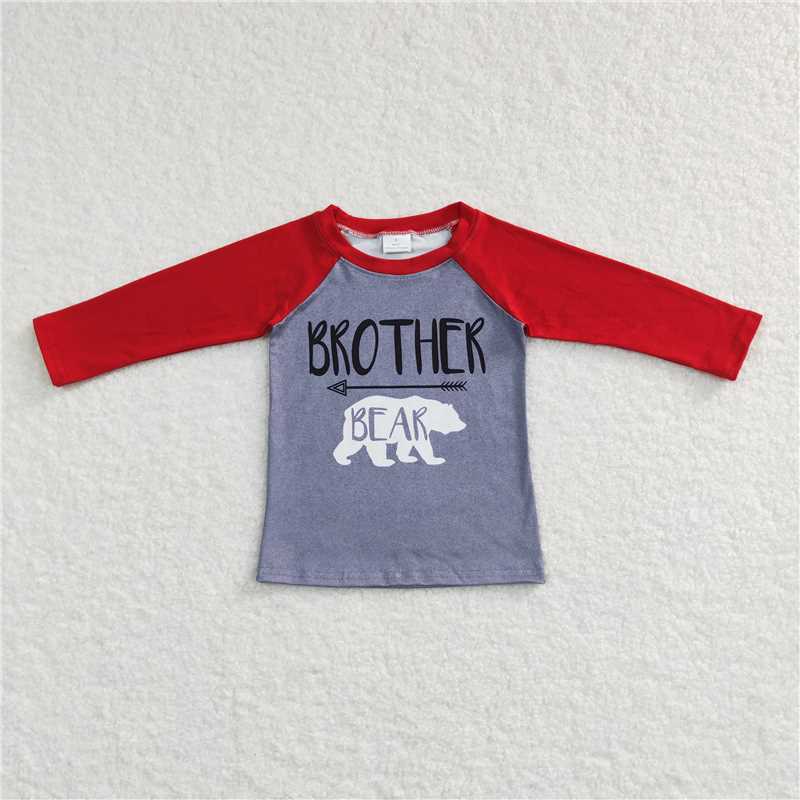 BT0449 brother bear polar bear red gray long sleeve top