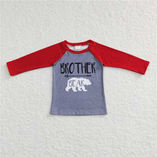 BT0449 brother bear polar bear red gray long sleeve top