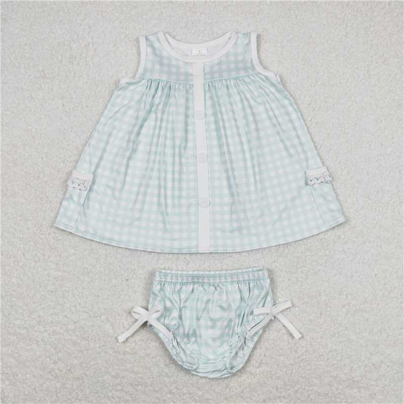 GBO0259 Teal plaid sleeveless briefs suit