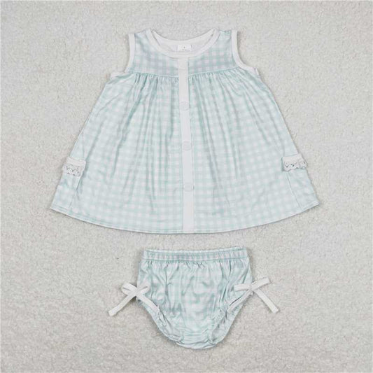 GBO0259 Teal plaid sleeveless briefs suit