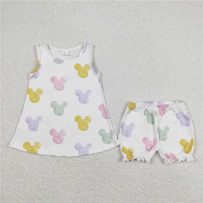 GSSO0774 Colorful Mickey Head Sleeveless Shorts Set