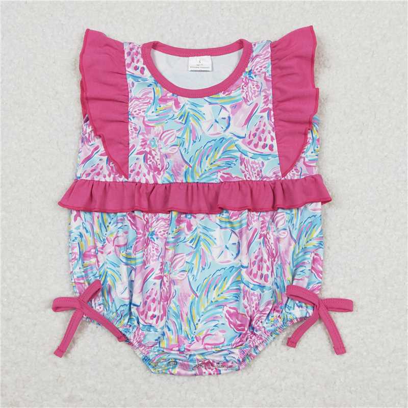 SR1035 Pattern flower rose pink blue tank top jumpsuit