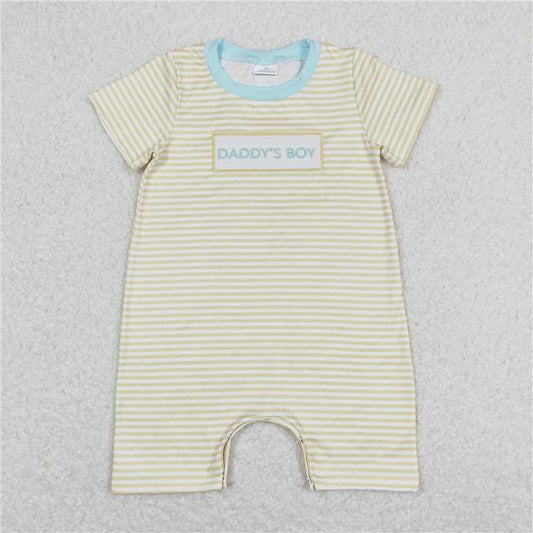 daddy's boy yellow striped short-sleeved jumpsuit with embroidered letters