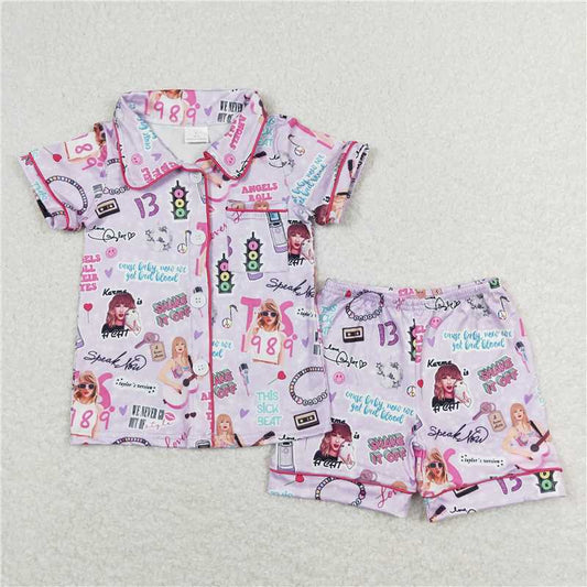 GSSO0677 taylor swift purple short sleeve shorts pajama set