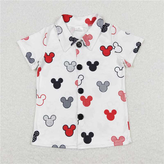 BT0607 Mickey white button-down short-sleeved top