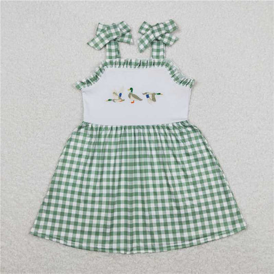 GSD0839 Embroidered duck green and white plaid lace slip dress