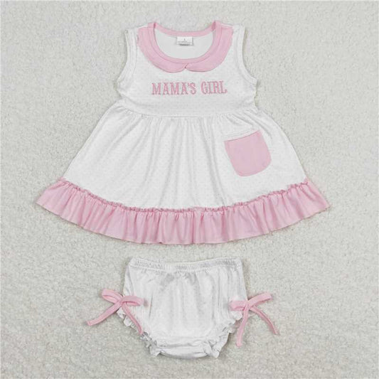 GBO0280 mama's girl embroidered polka dot pink doll collar lace sleeveless briefs set