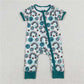 SR1021 Lightning Smiley Rainbow Plaid Green Zip Short Sleeve Jumpsuit