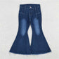 P0457 Raw edge bleached blue bootcut denim trousers