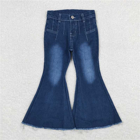 P0457 Raw edge bleached blue bootcut denim trousers