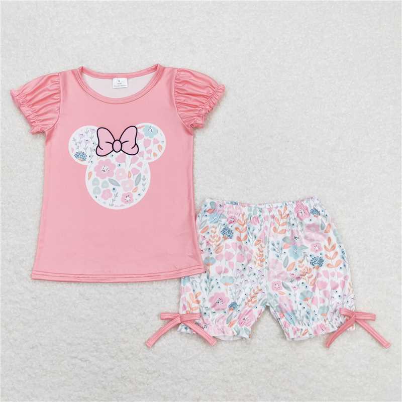 GSSO0699 Mickey Flower Pink Short Sleeve Shorts Set