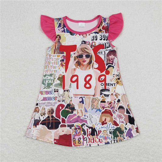 GSD1125 1989 taylor swift rose red flying sleeve dress