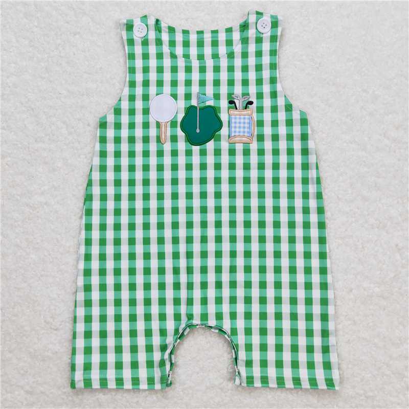 SR0796 Embroidered golf green and white sleeveless jumpsuit