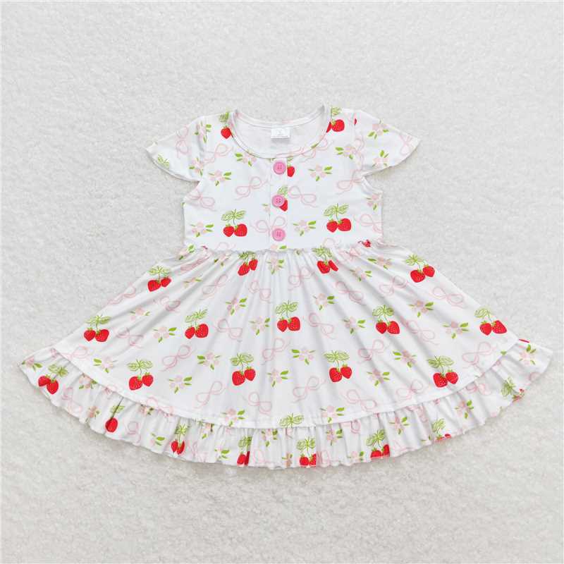 GSD0888 Strawberry white short-sleeved dress with bow