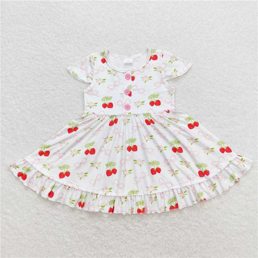 GSD0888 Strawberry white short-sleeved dress with bow