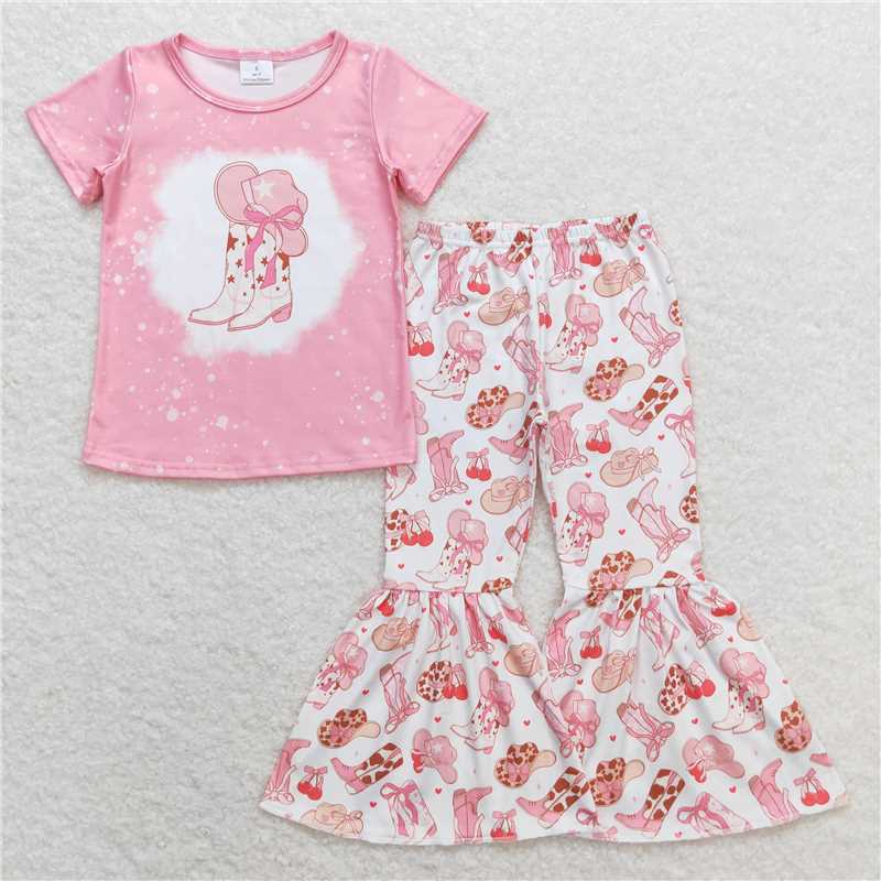 GSPO1453 Star Boots Cowboy Hat Pink Short Sleeve Pants Suit