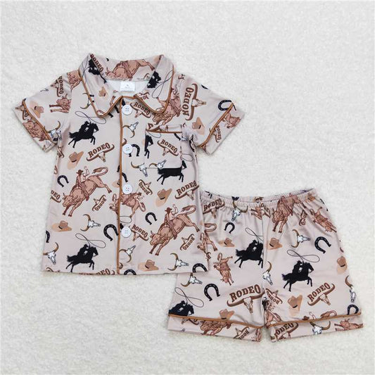 BSSO0761 rodeo denim short sleeve shorts pajama set