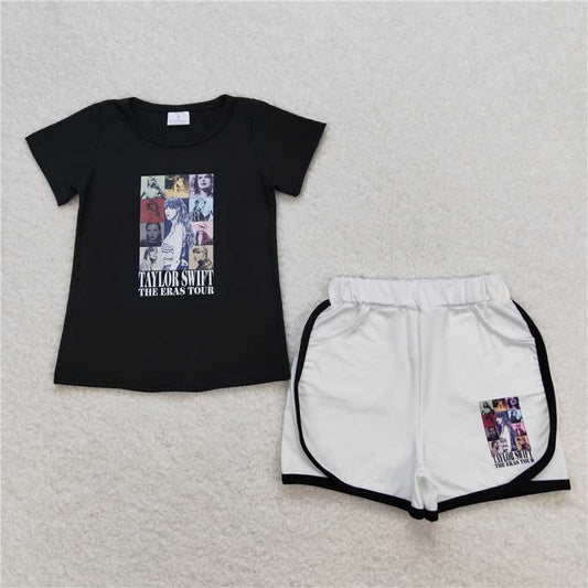 GSSO0885 Offset taylor swift black short sleeve white shorts suit