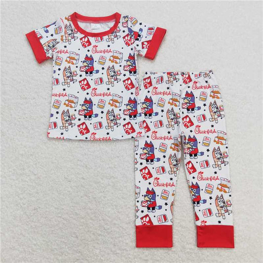 BSPO0347 bluey chick fried chicken star red and white short-sleeved trousers pajama set