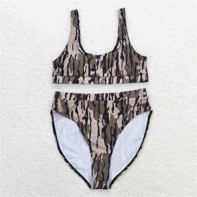 4.10 S0322 Adult female military green camouflage swimsuit set