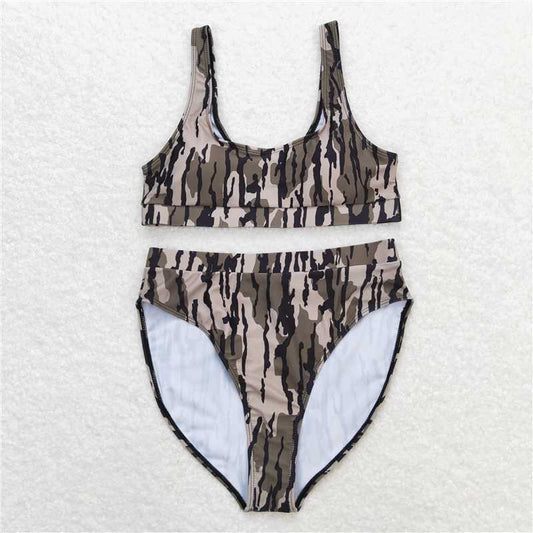 4.10 S0322 Adult female military green camouflage swimsuit set