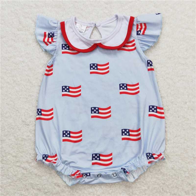 SR1123 Flag White Baby Doll Collar Blue Vest Jumpsuit