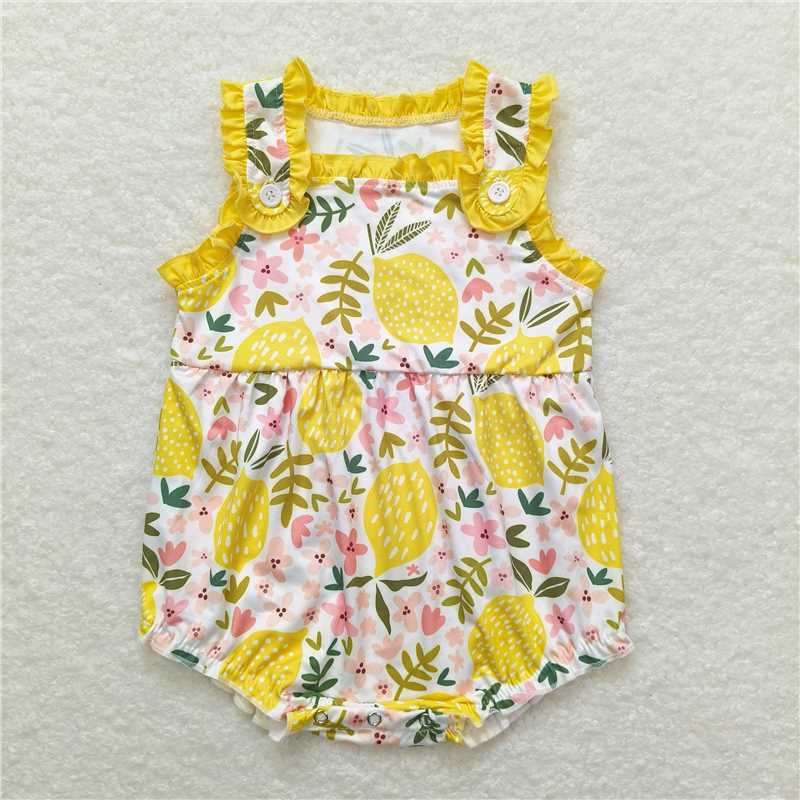 SR1224 Lemon flower yellow lace vest jumpsuit