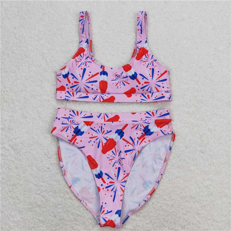 4.10 S0334 Adult female fireworks popsicle pink swimsuit set
