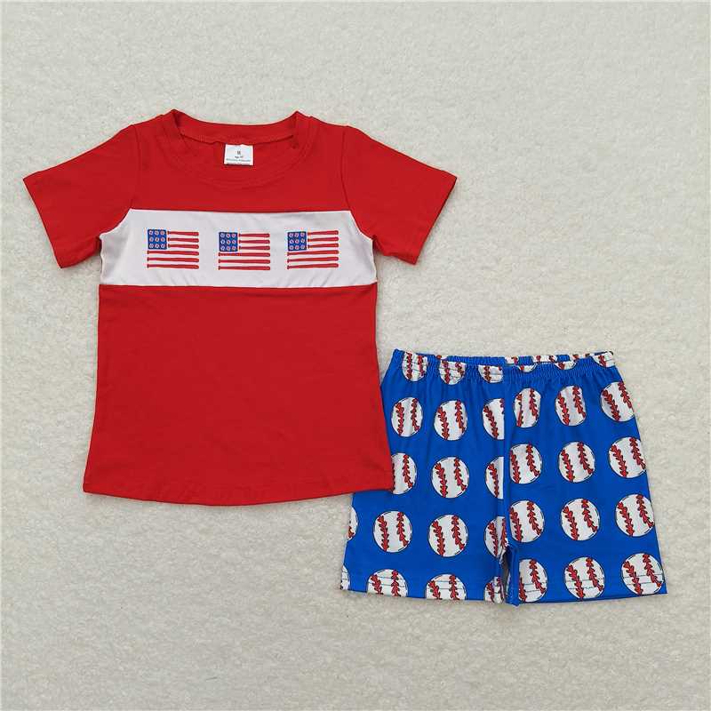 BSSO0674 National flag red short-sleeved baseball navy blue shorts suit