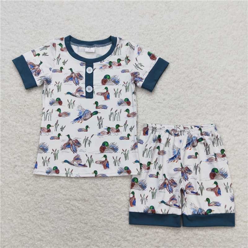 BSSO0524 Duck blue and white short sleeve shorts suit