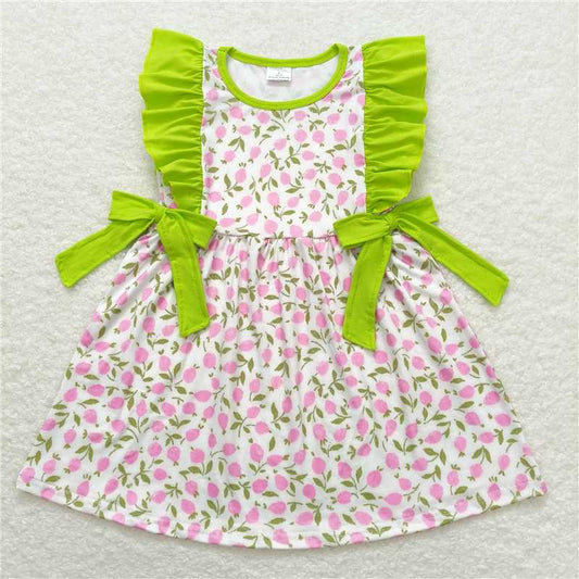 GSD1036 Pink flower green lace bow sleeveless dress