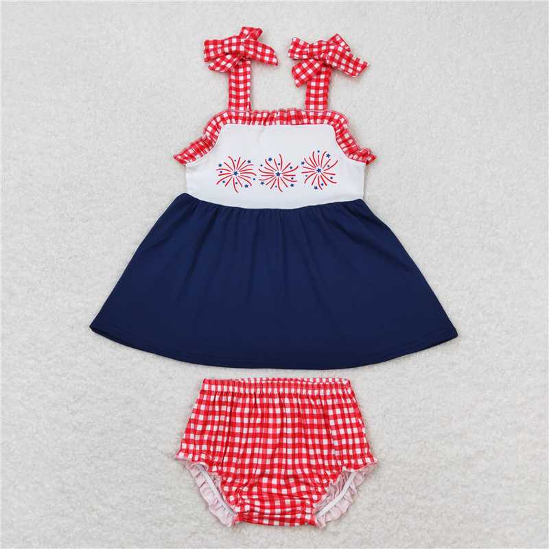 GBO0330 Firework red and white plaid lace navy blue suspender briefs suit