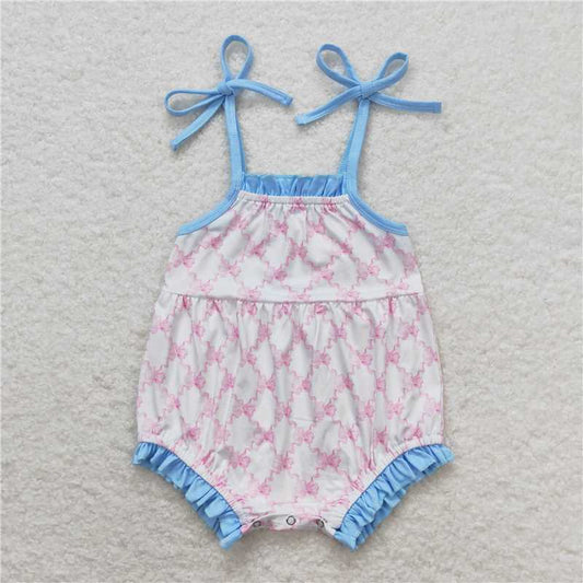 SR1086 Bow Pattern Blue Lace White Camisole Bodysuit