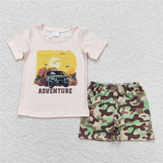 BSSO0314 adventure sunset beige short sleeve camouflage shorts set