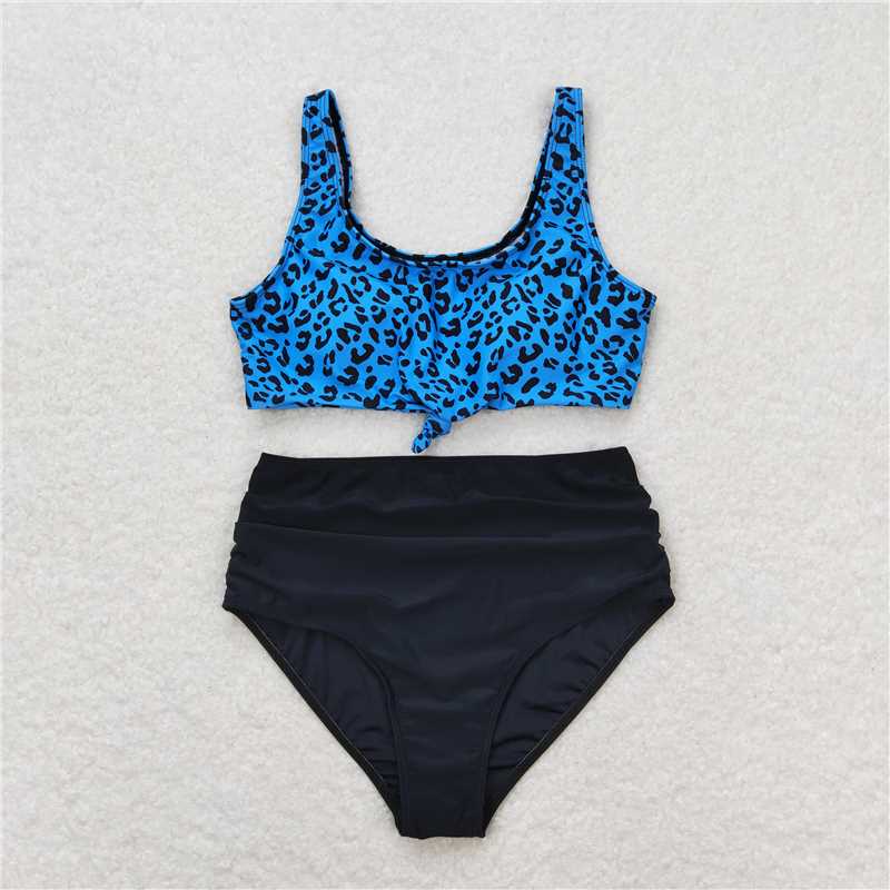 4.10 S0290 Adult leopard print blue and black swimsuit set